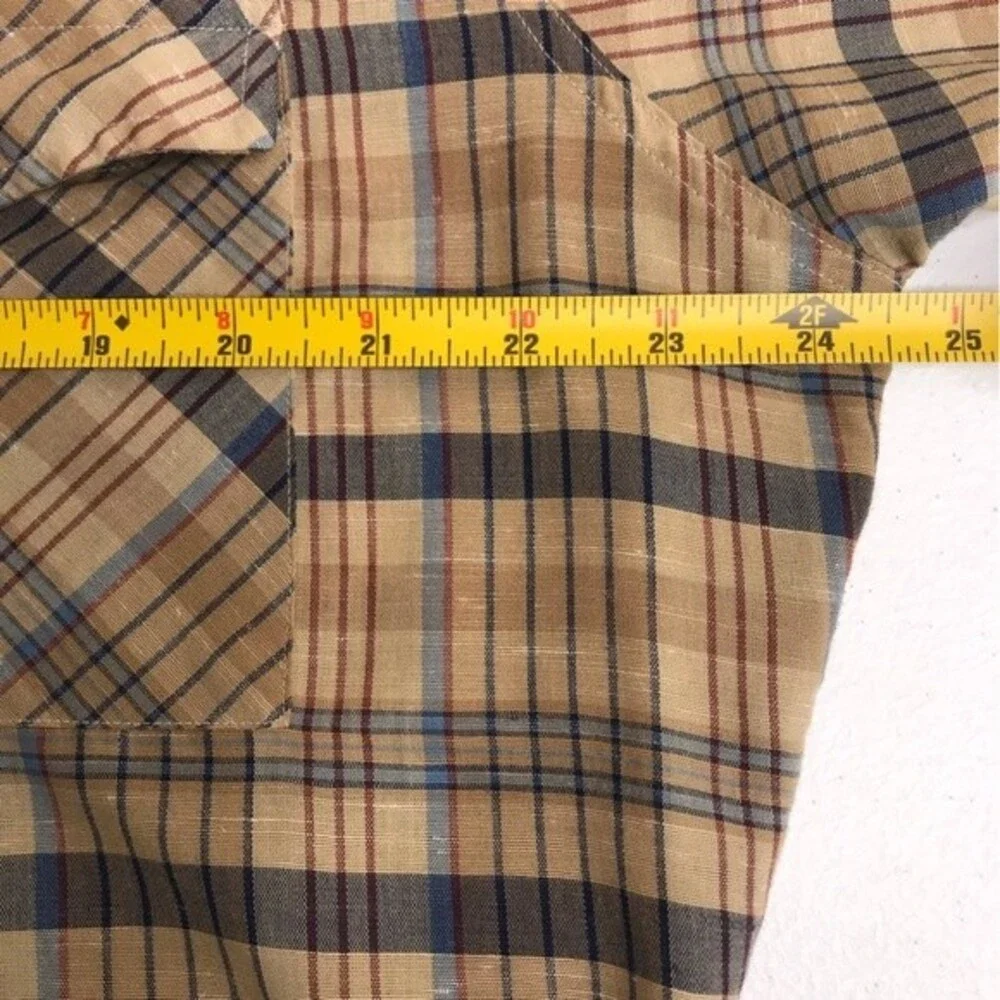 Vintage 1970s Levis Big E Tan Brown Plaid Button Front Long Sleeve Mens Large